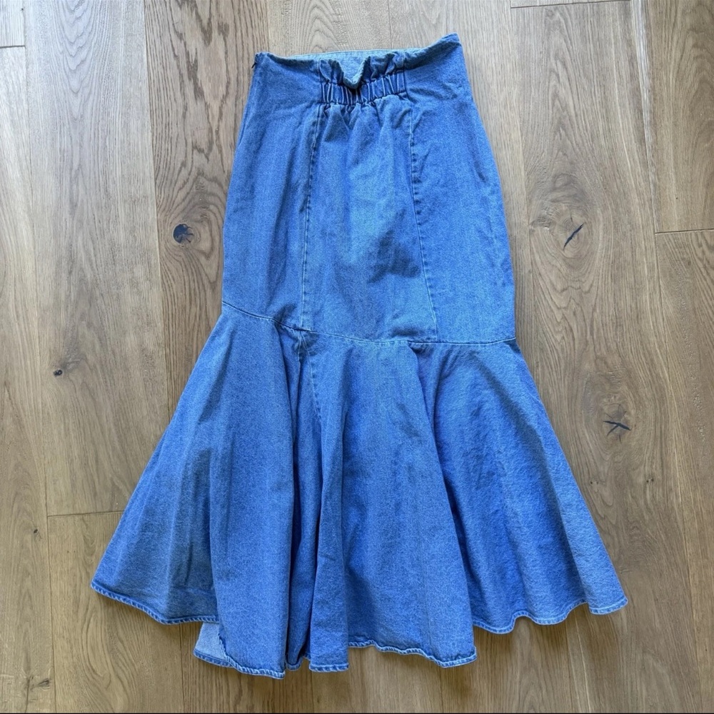 SNIDEL Denim Mermaid Maxi Skirt Hi-Low Hem Size 2 Japanese Brand - Picture 6 of 14